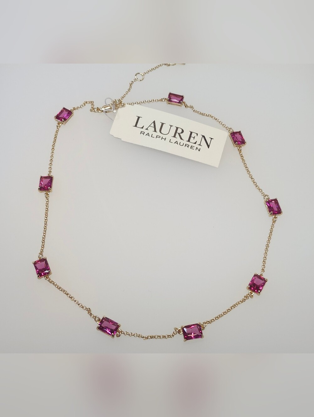 NWT Ralph Lauren Gold-Tone Fuchsia Station Collar Necklace